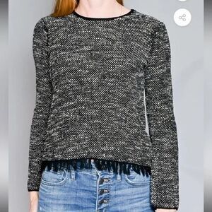 GUC Theory Vendla Tweed Fringe-hem Top Size Large Black/White